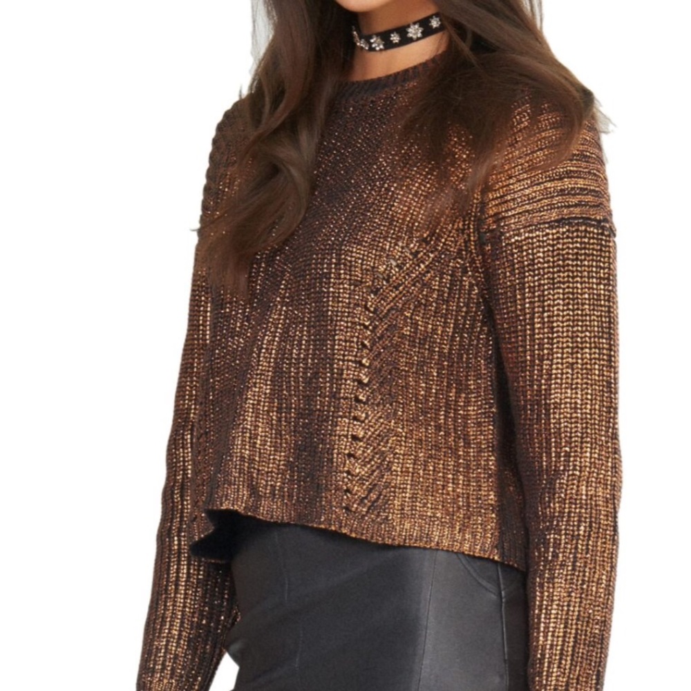 KENDALL & KYLIE METALLIC BRONZE COTTON SWEATER